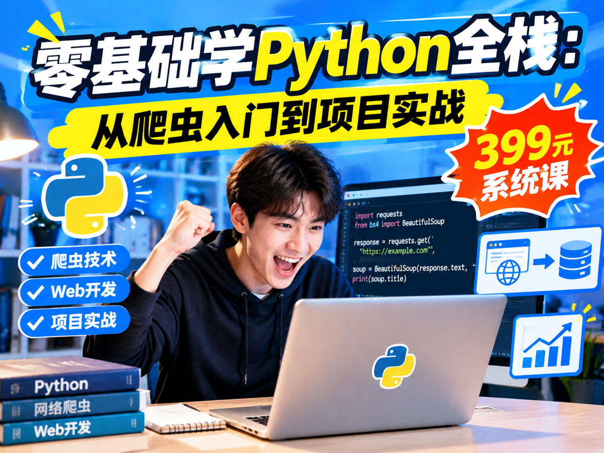 零基础学Python全栈：从爬虫入门到项目实战，399元系统课